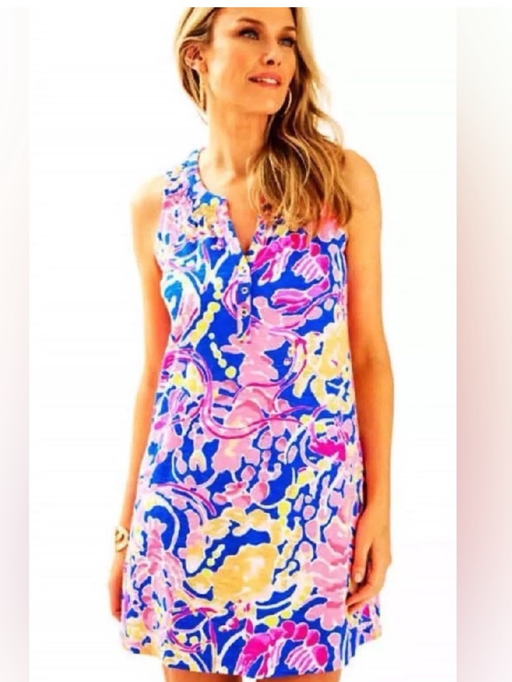 Lilly Pulitzer Essie Blue and Pink Sleeveless Dress Cotton Modal